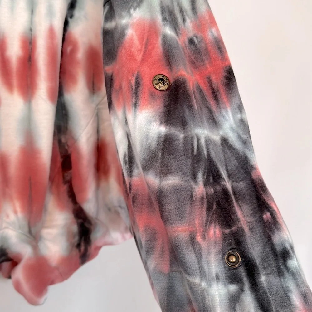 EUC Young Fabulous & Broke tie dye crop hoodie unique snap dolman style sleeves - Picture 3 of 5